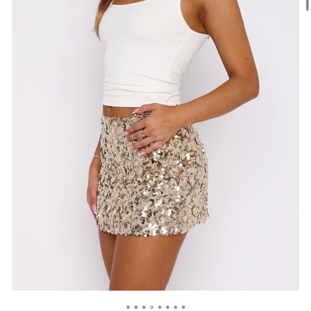 White Fox Boutique stepping out in style- Glittering Gold Sequin Mini Skirt